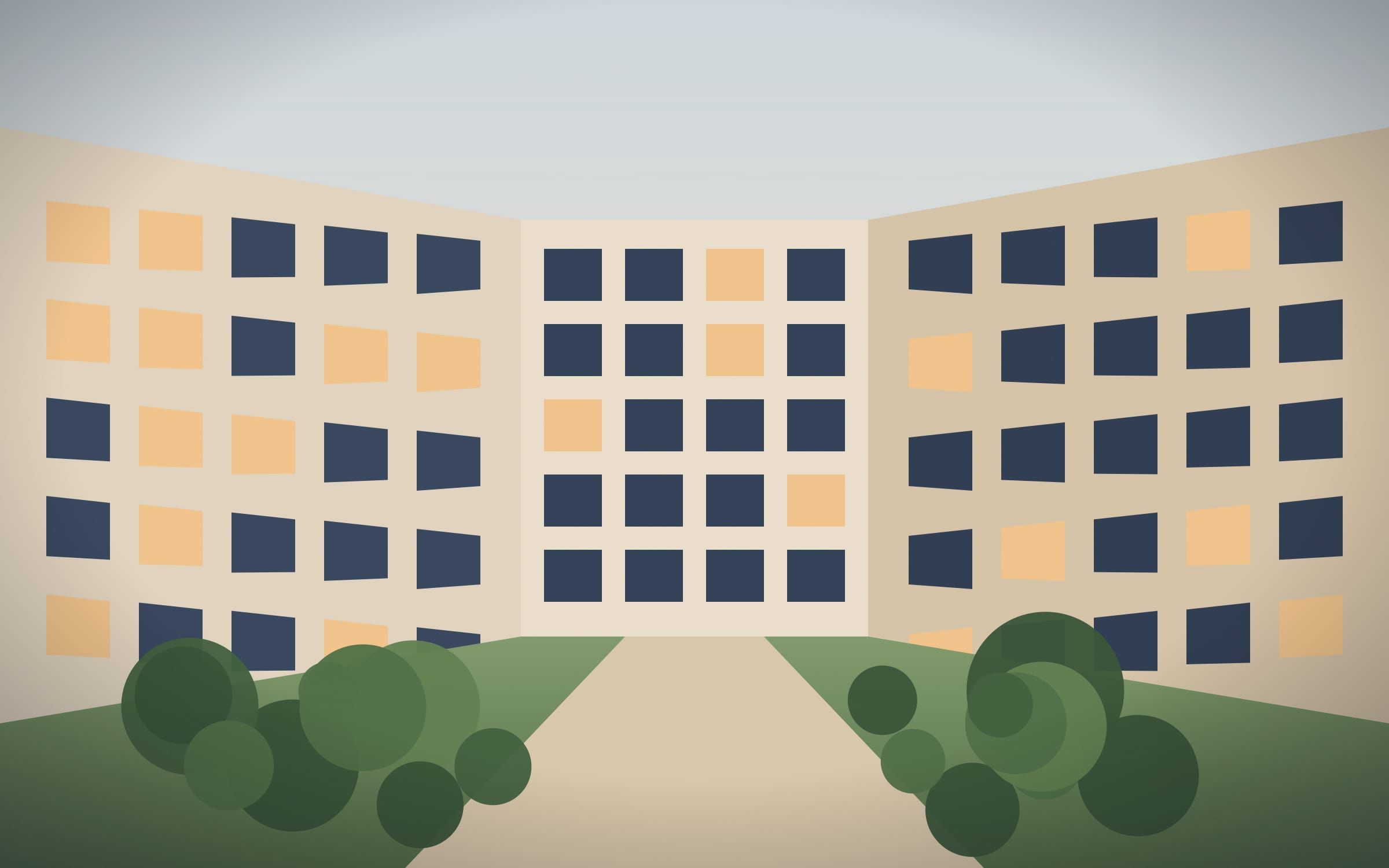 Cour intérieure arborée d’une résidence